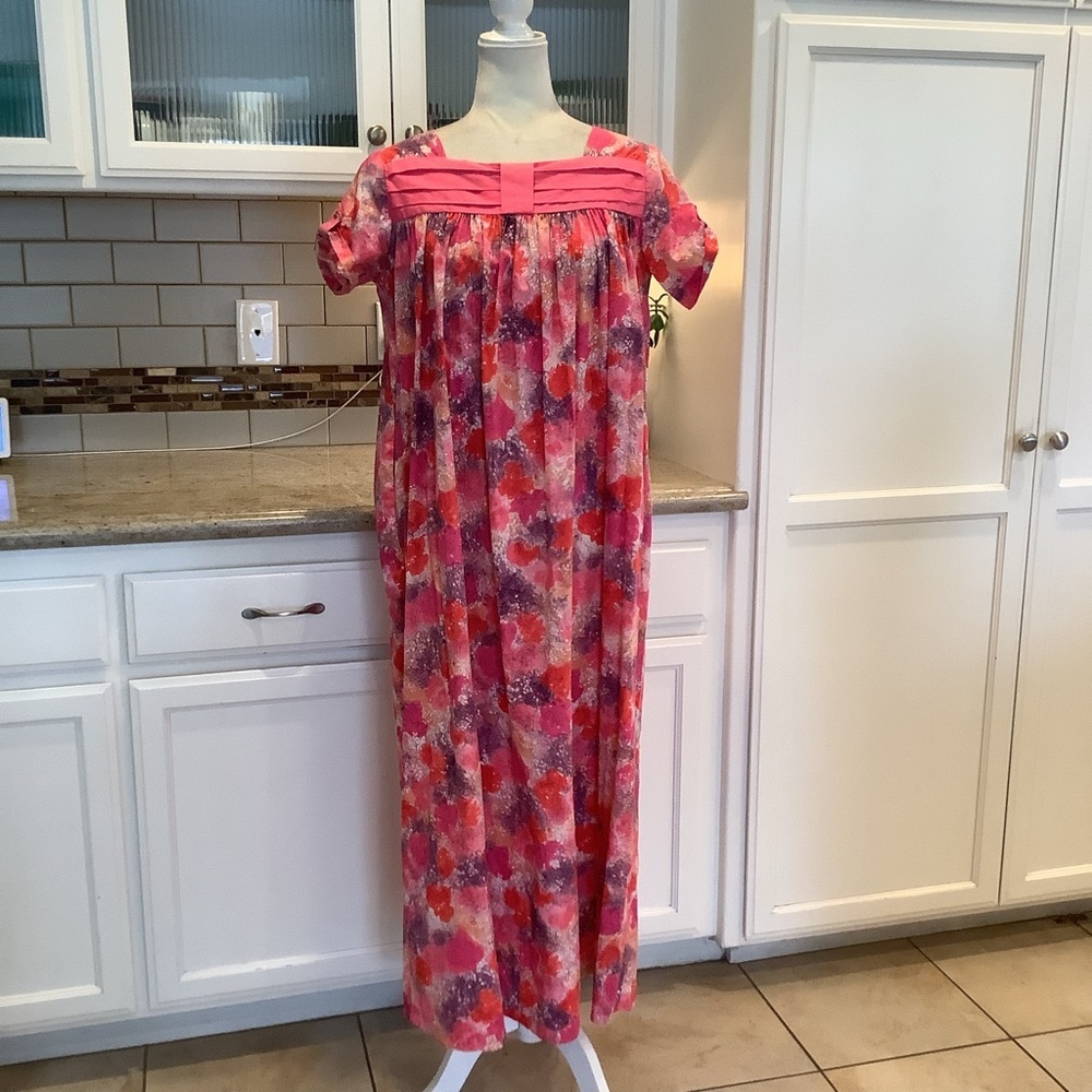 Vintage Pink and Purple Maxi Muumuu Dress Made in Hawaii Size Small